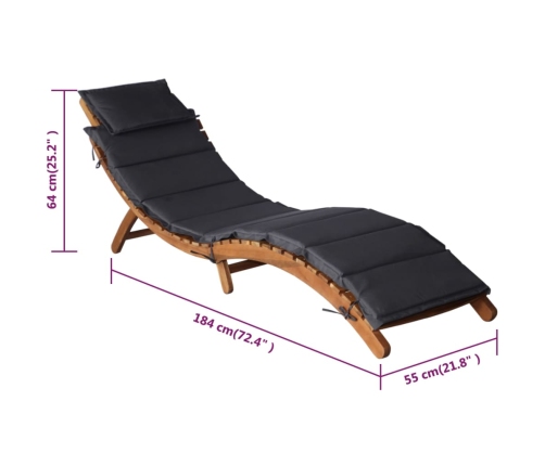 vidaXL sauļošanās zviļņi ar spilveniem, 2 gab., akācijas masīvkoks