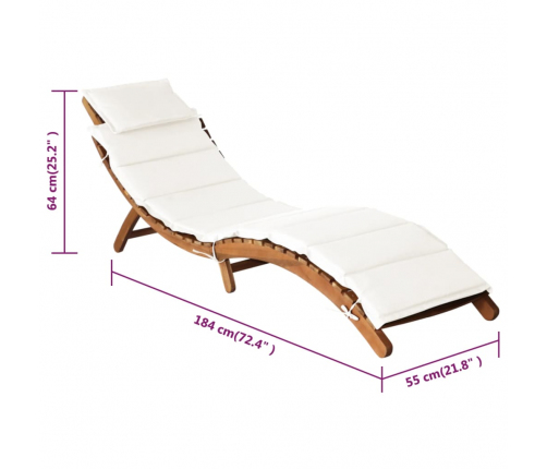 vidaXL sauļošanās zviļņi ar spilveniem, 2 gab., akācijas masīvkoks