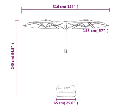 vidaXL saulessargs ar 2 jumtiņiem, balts, 316x240 cm