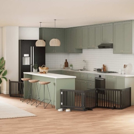 vidaXL suņu vārti ar durvīm, salokāmi, 6 paneļi, 480 cm, papeles koks