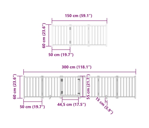 vidaXL suņu vārti ar durvīm, salokāmi, 15 paneļi, 750 cm, papeles koks