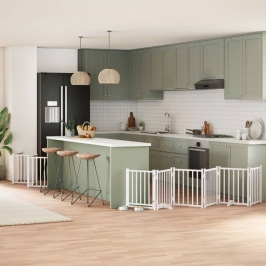 vidaXL suņu vārti ar durvīm, salokāmi, 15 paneļi, 750 cm, papeles koks