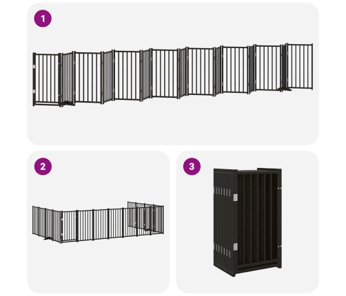 vidaXL suņu vārti ar durvīm, salokāmi, 15 paneļi, 750 cm, papeles koks