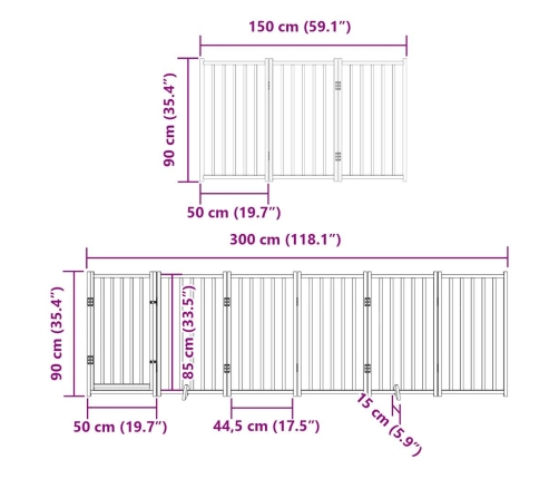 vidaXL suņu vārti ar durvīm, salokāmi, 15 paneļi, 750 cm, papeles koks