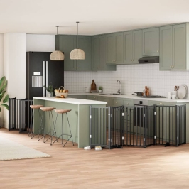 vidaXL suņu vārti ar durvīm, salokāmi, 15 paneļi, 750 cm, papeles koks