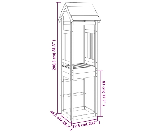 vidaXL rotaļu tornis, 52,5x46,5x206,5 cm, impregnēts priedes koks