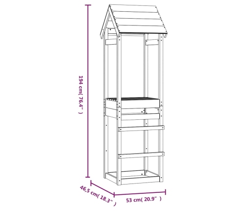 vidaXL rotaļu tornis, 53x46,5x194 cm, priedes masīvkoks