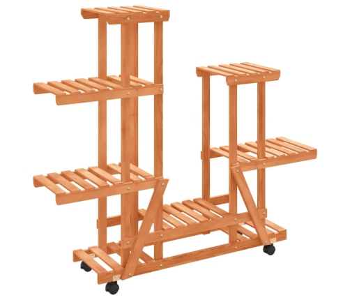 vidaXL puķu statīvs ar ritenīšiem, 95x25x101 cm, egles masīvkoks