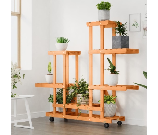 vidaXL puķu statīvs ar ritenīšiem, 95x25x101 cm, egles masīvkoks