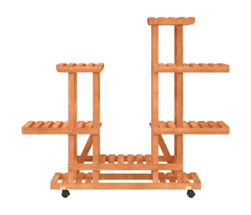 vidaXL puķu statīvs ar ritenīšiem, 95x25x101 cm, egles masīvkoks