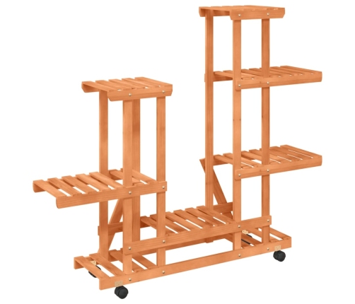vidaXL puķu statīvs ar ritenīšiem, 95x25x101 cm, egles masīvkoks