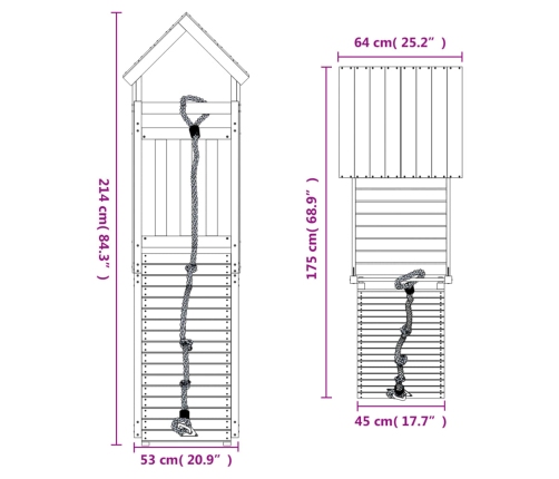 vidaXL rotaļu mājiņa ar kāpšanas sienu, Duglasa egles masīvkoks