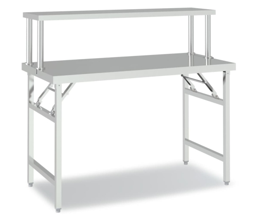 vidaXL virtuves darba galds ar plauktu, 120x60x115 cm, tērauds