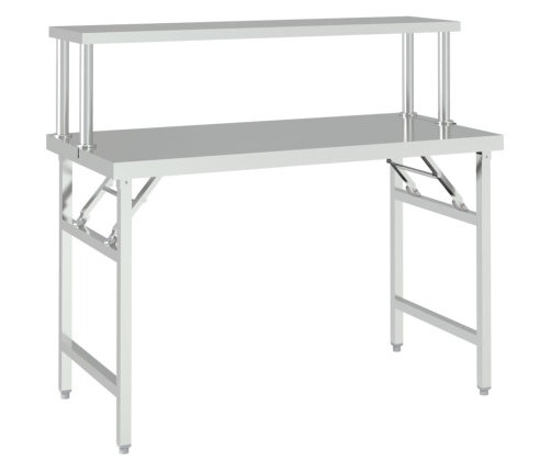 vidaXL virtuves darba galds ar plauktu, 120x60x115 cm, tērauds