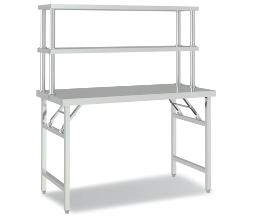 vidaXL virtuves darba galds ar plauktu, 120x60x145 cm, tērauds