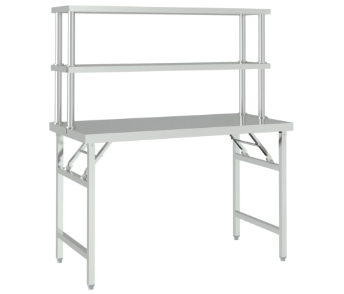 vidaXL virtuves darba galds ar plauktu, 120x60x145 cm, tērauds