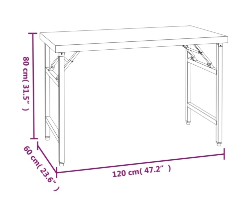 vidaXL virtuves darba galds ar plauktu, 120x60x145 cm, tērauds