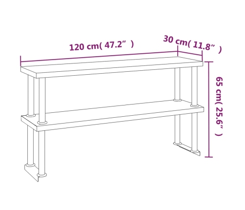 vidaXL virtuves darba galds ar plauktu, 120x60x145 cm, tērauds