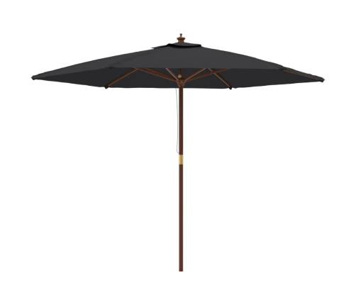 vidaXL dārza saulessargs ar koka kātu, melns, 299x240 cm