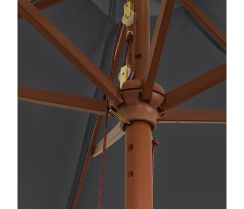 vidaXL dārza saulessargs ar koka kātu, melns, 299x240 cm