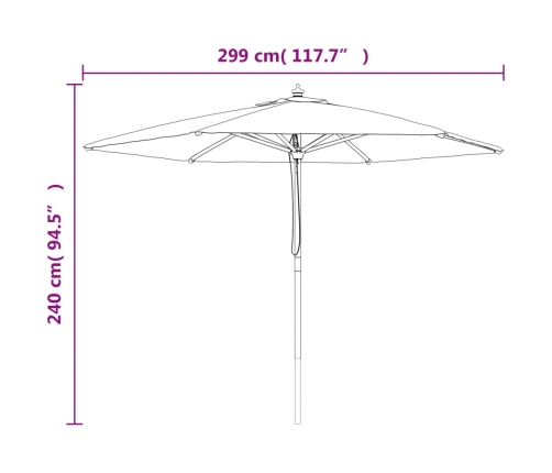 vidaXL dārza saulessargs ar koka kātu, melns, 299x240 cm