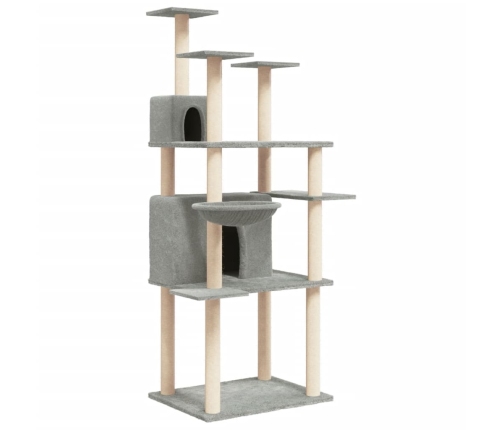 vidaXL kaķu māja ar sizala stabiem nagu asināšanai, 166 cm, pelēka