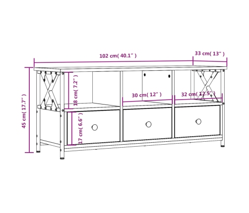 vidaXL TV skapītis, 102x33x45 cm, inženierijas koks, dzelzs, ozolkoka