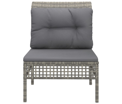 vidaXL vidējais dārza dīvāns, spilveni, pelēka PE rotangpalma