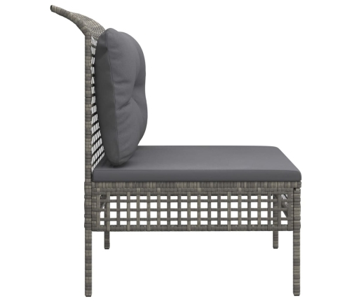 vidaXL vidējais dārza dīvāns, spilveni, pelēka PE rotangpalma