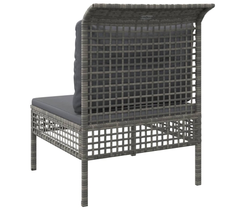 vidaXL vidējais dārza dīvāns, spilveni, pelēka PE rotangpalma