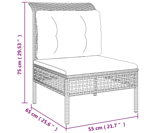 vidaXL vidējais dārza dīvāns, spilveni, pelēka PE rotangpalma