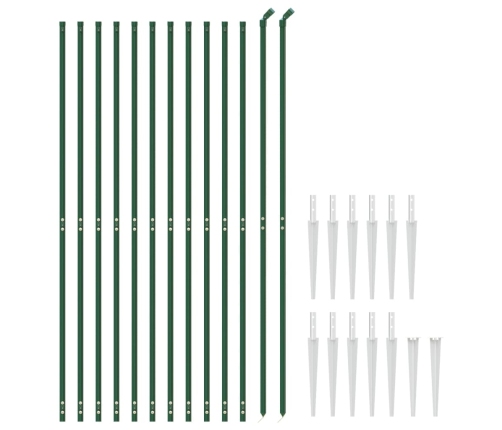 vidaXL stiepļu žogs ar zemes mietiņiem, zaļš, 1,4x25 m