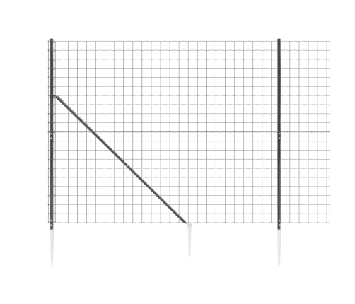 vidaXL stiepļu žogs ar zemes mietiņiem, antracītpelēks, 1,4x25 m