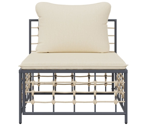 vidaXL vidējais dārza dīvāns, spilveni, bēša PE rotangpalma