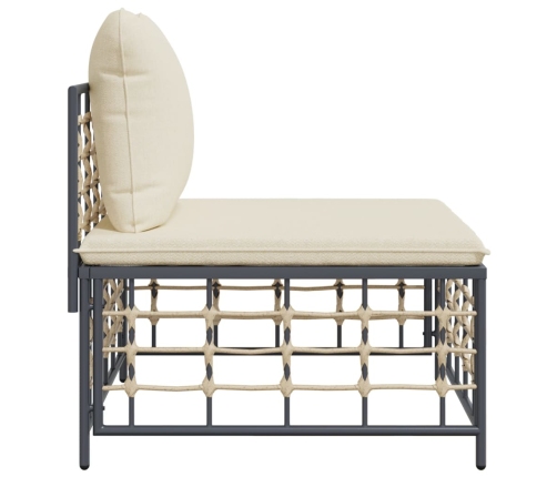 vidaXL vidējais dārza dīvāns, spilveni, bēša PE rotangpalma