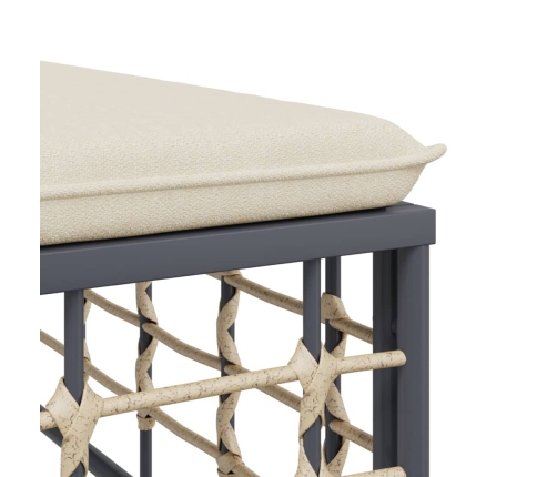 vidaXL vidējais dārza dīvāns, spilveni, bēša PE rotangpalma