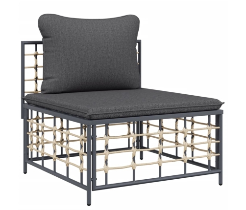 vidaXL vidējais dārza dīvāns, tumši pelēki spilveni, PE rotangpalma