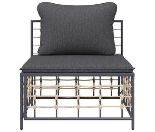 vidaXL vidējais dārza dīvāns, tumši pelēki spilveni, PE rotangpalma