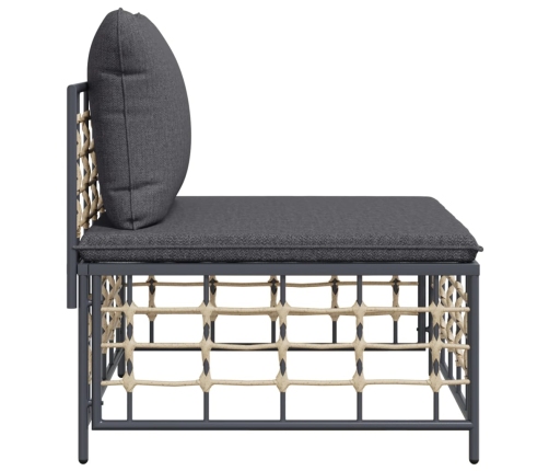 vidaXL vidējais dārza dīvāns, tumši pelēki spilveni, PE rotangpalma