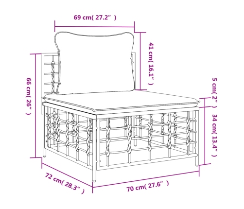 vidaXL vidējais dārza dīvāns, tumši pelēki spilveni, PE rotangpalma
