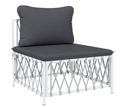 vidaXL vidējais dīvāns ar matračiem, austs audums, balts