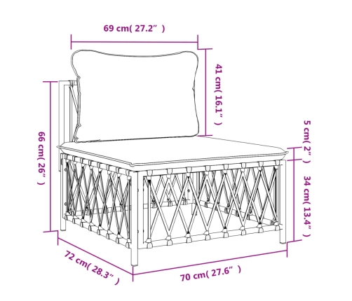 vidaXL vidējais dīvāns ar matračiem, austs audums, balts