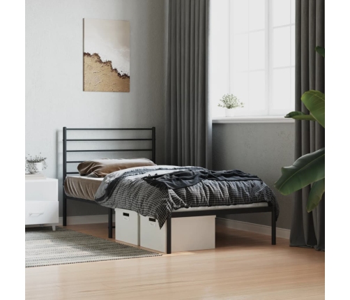 vidaXL gultas rāmis ar galvgali, melns metāls, 107x203 cm