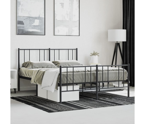 vidaXL gultas rāmis ar galvgali un kājgali, melns metāls, 150x200 cm