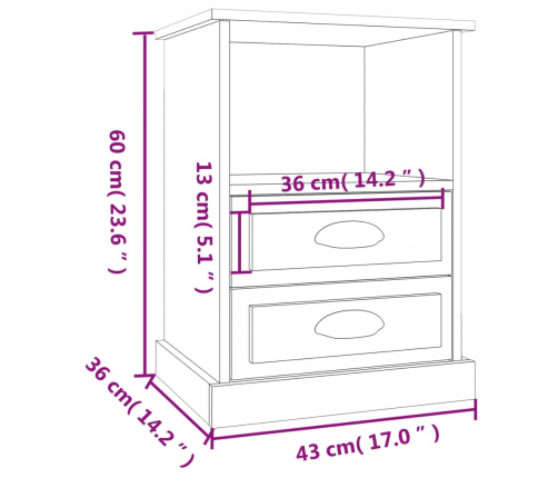 vidaXL naktsskapītis, betona pelēks, 43x36x60 cm