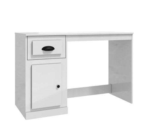 vidaXL rakstāmgalds ar atvilktni, spīdīgi balts, 115x50x76 cm