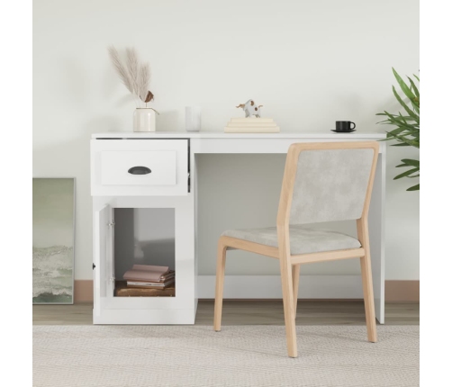 vidaXL rakstāmgalds ar atvilktni, spīdīgi balts, 115x50x76 cm