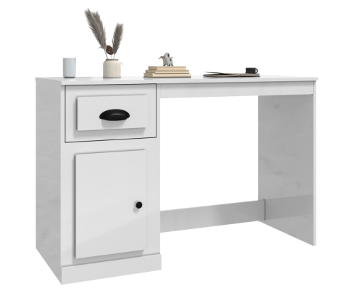 vidaXL rakstāmgalds ar atvilktni, spīdīgi balts, 115x50x76 cm