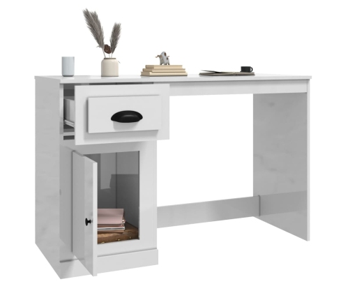 vidaXL rakstāmgalds ar atvilktni, spīdīgi balts, 115x50x76 cm