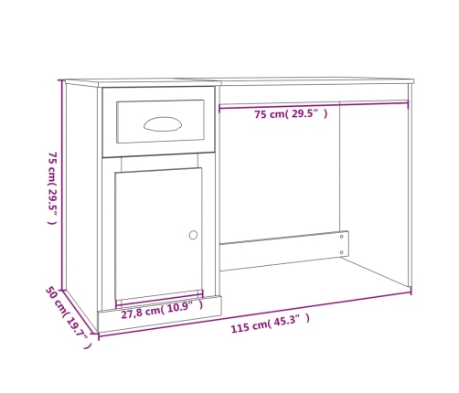 vidaXL rakstāmgalds ar atvilktni, spīdīgi balts, 115x50x76 cm